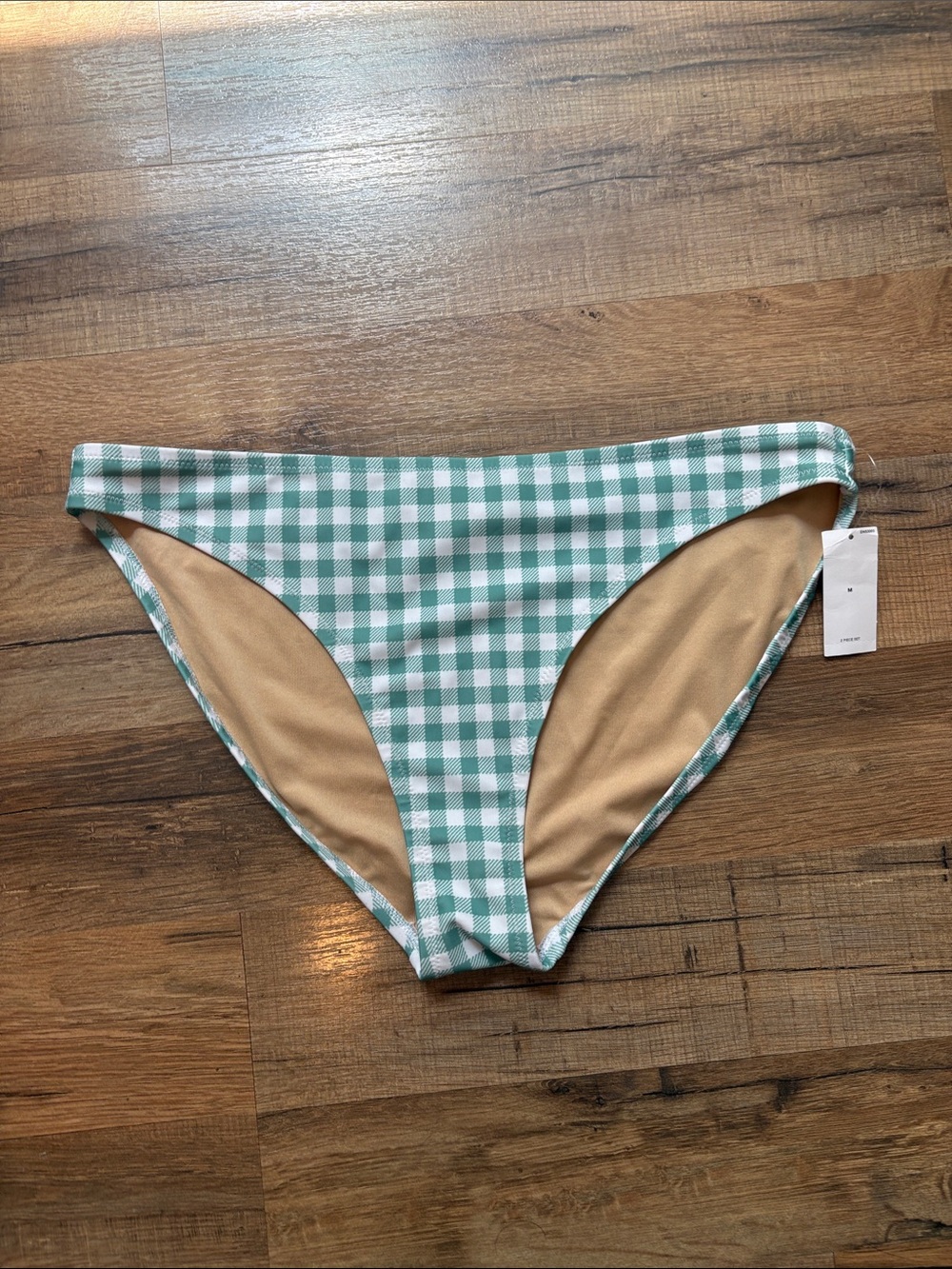 Old Navy Green and White Gingham Bikini Swim Bottom